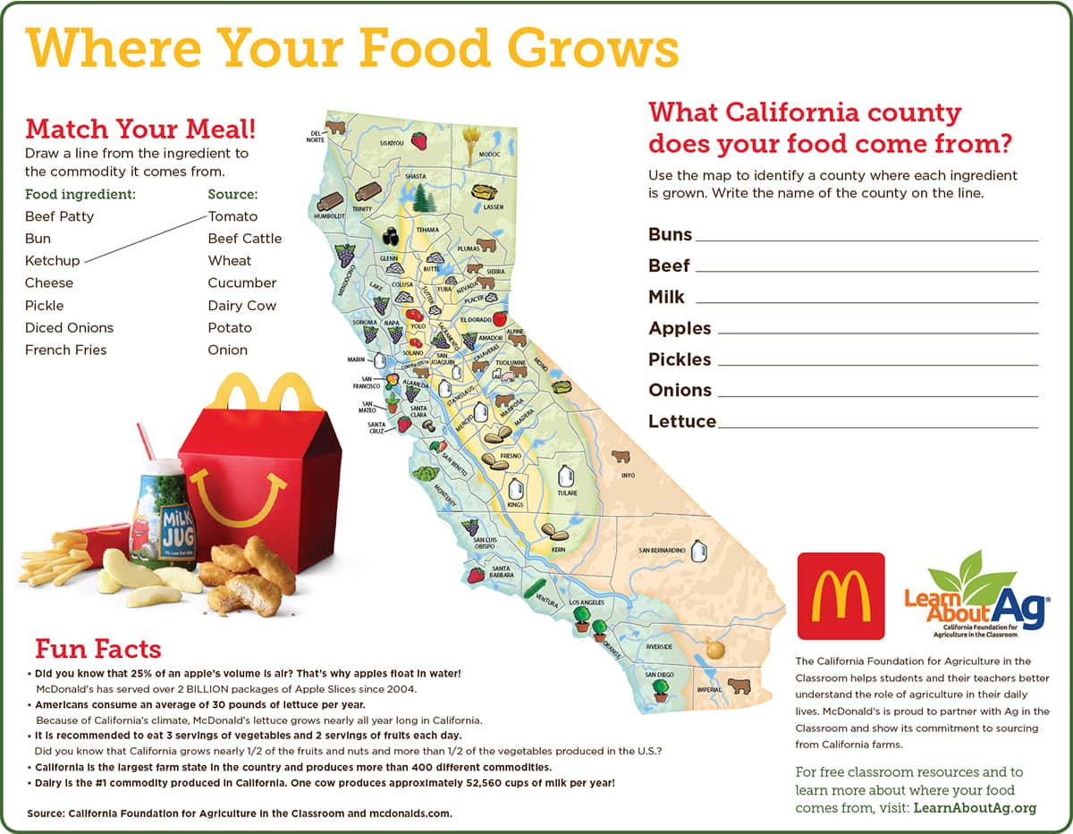 "Where Your Food Grows" McDonalds Tray Liner/Placemat